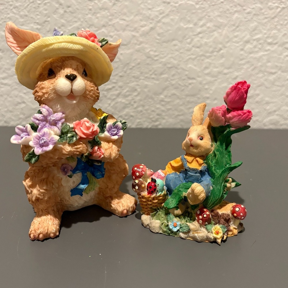 K's Collection Bunny Rabbit Figurines Pair Easter Spring Decor